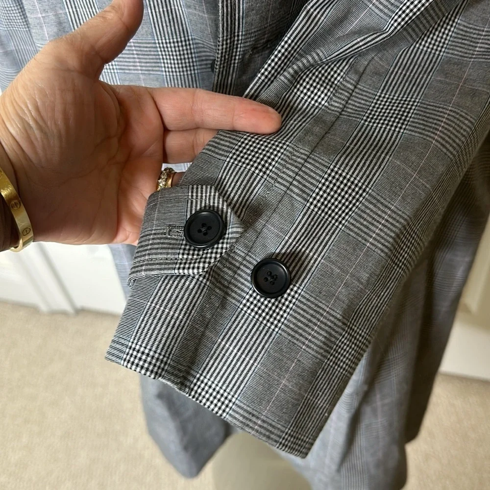 UNIS Grey Plaid Trench Coat Sz44